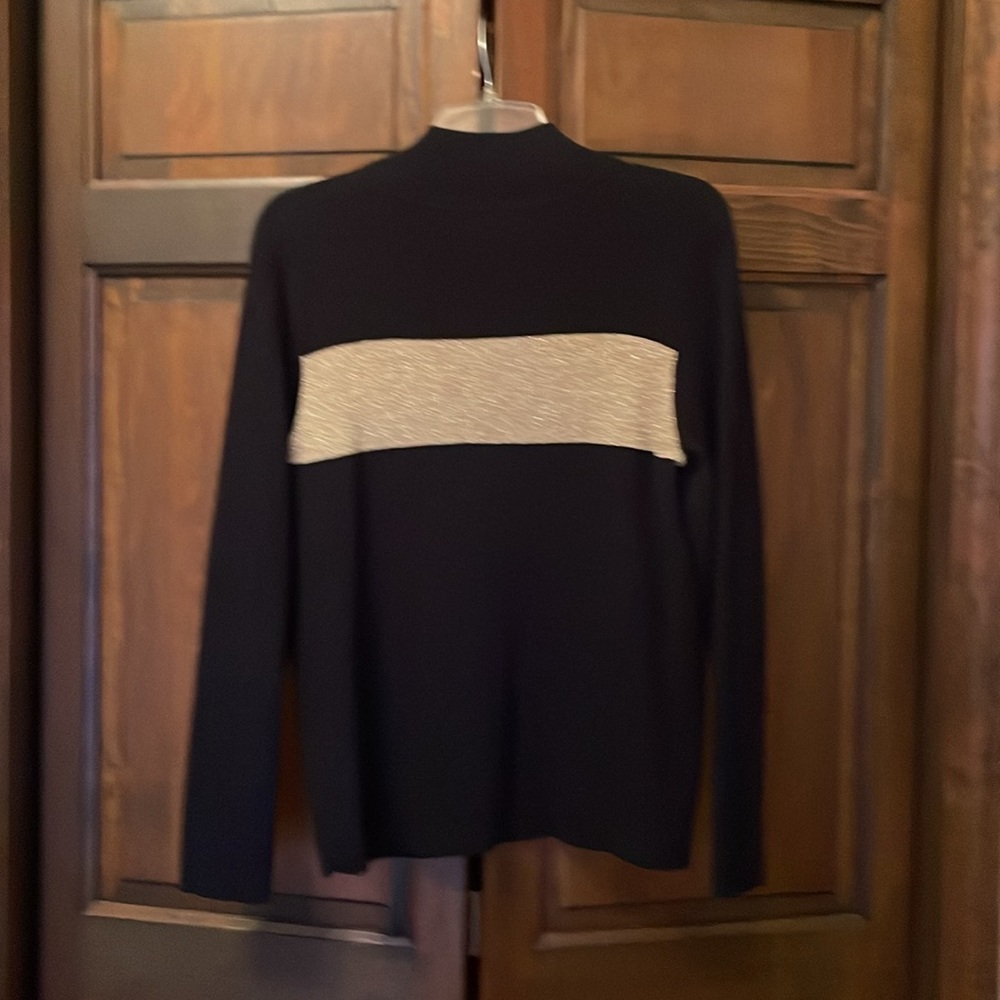 Ralph Lauren. Plus Size 1X. Black & Gold Mock Turtle w/gold buttons on shoulder - Picture 2 of 10